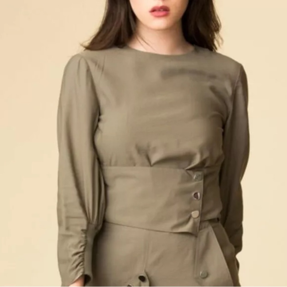 TIBI Olive Green Top Blouse Waist Band 6 M Wrap